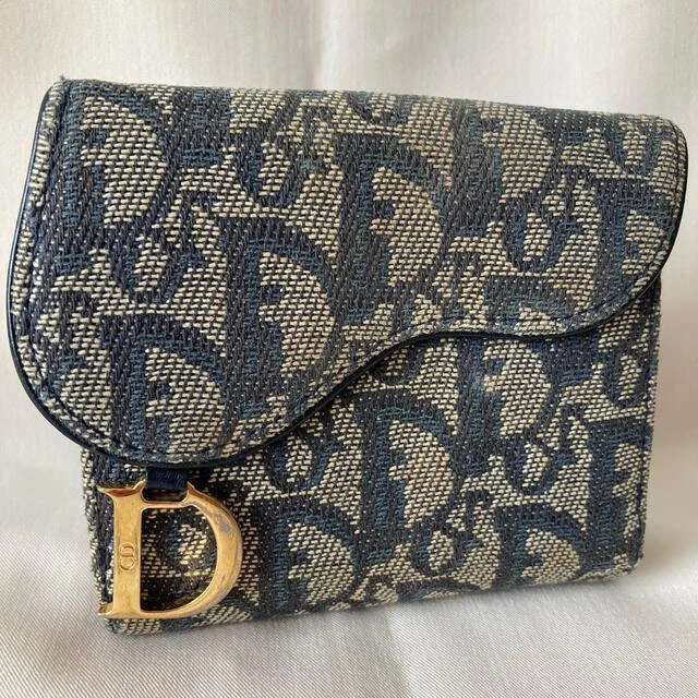 Authentique portefeuille Dior Christian Dior trotteur selle bi pli bleu marine du Japon