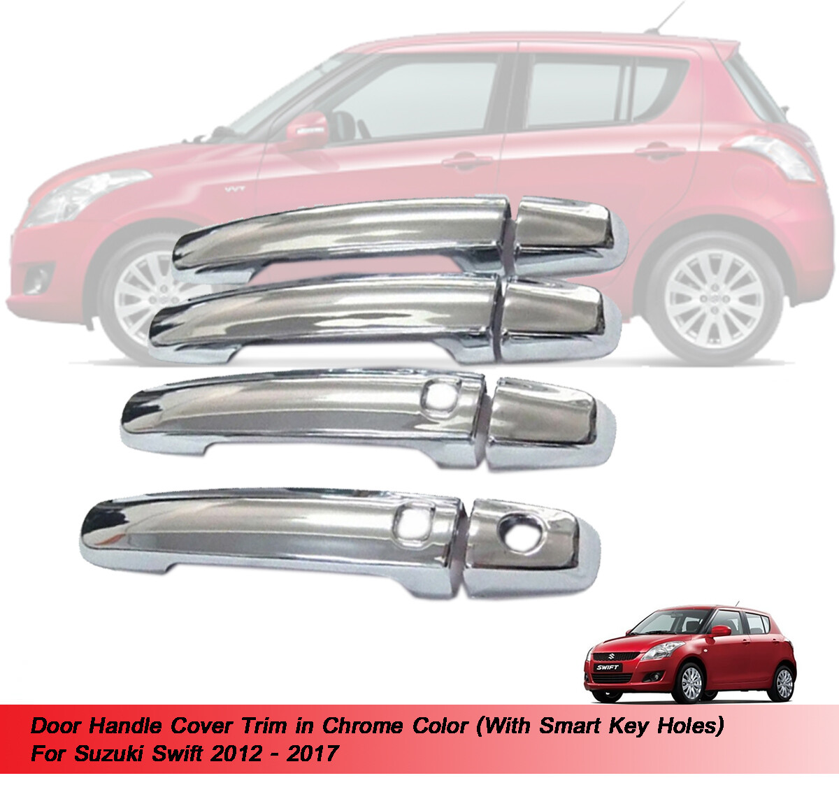 Chrome Door Handle Cover Smart Key For Suzuki Swift 2012 2013 2014