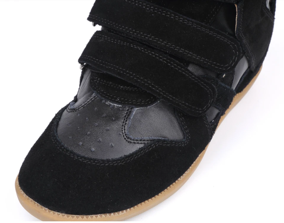 Zapatilla deportiva alta con cuña de cuero gamuza negro brillante inspirada en Isabel Marant Foto 4 de 4