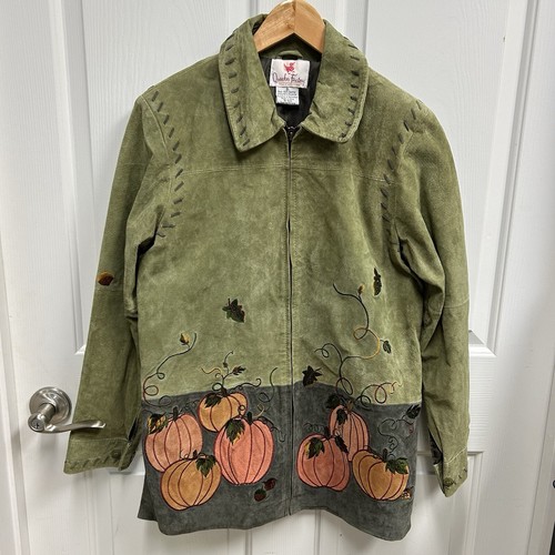 Vintage Quacker Factory Suede Leather Jacket Womens Sz S Pumpkin Halloween Fall