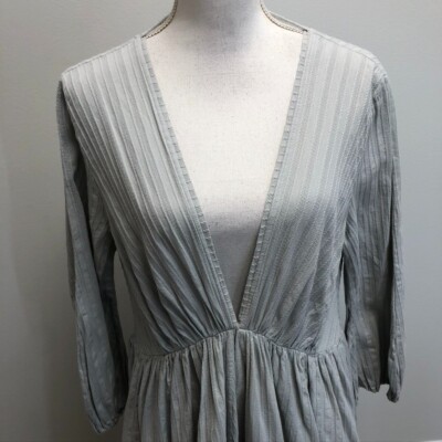 Kalita Cotton Maxi Dress Womens Small Medium Gray Deep V Neck Long Sleeve |  eBay