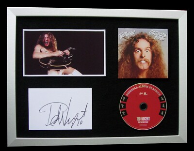 TED NUGENT + SIGNIERT + HOCHWERTIG GERAHMT + KATZENKRATZFIEBER = 100 % ORIGINAL + SCHNELLER WELTVERSAND