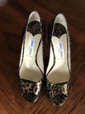 JIMMY CHOO Luna Leopard Print Patent Leather Heels 39