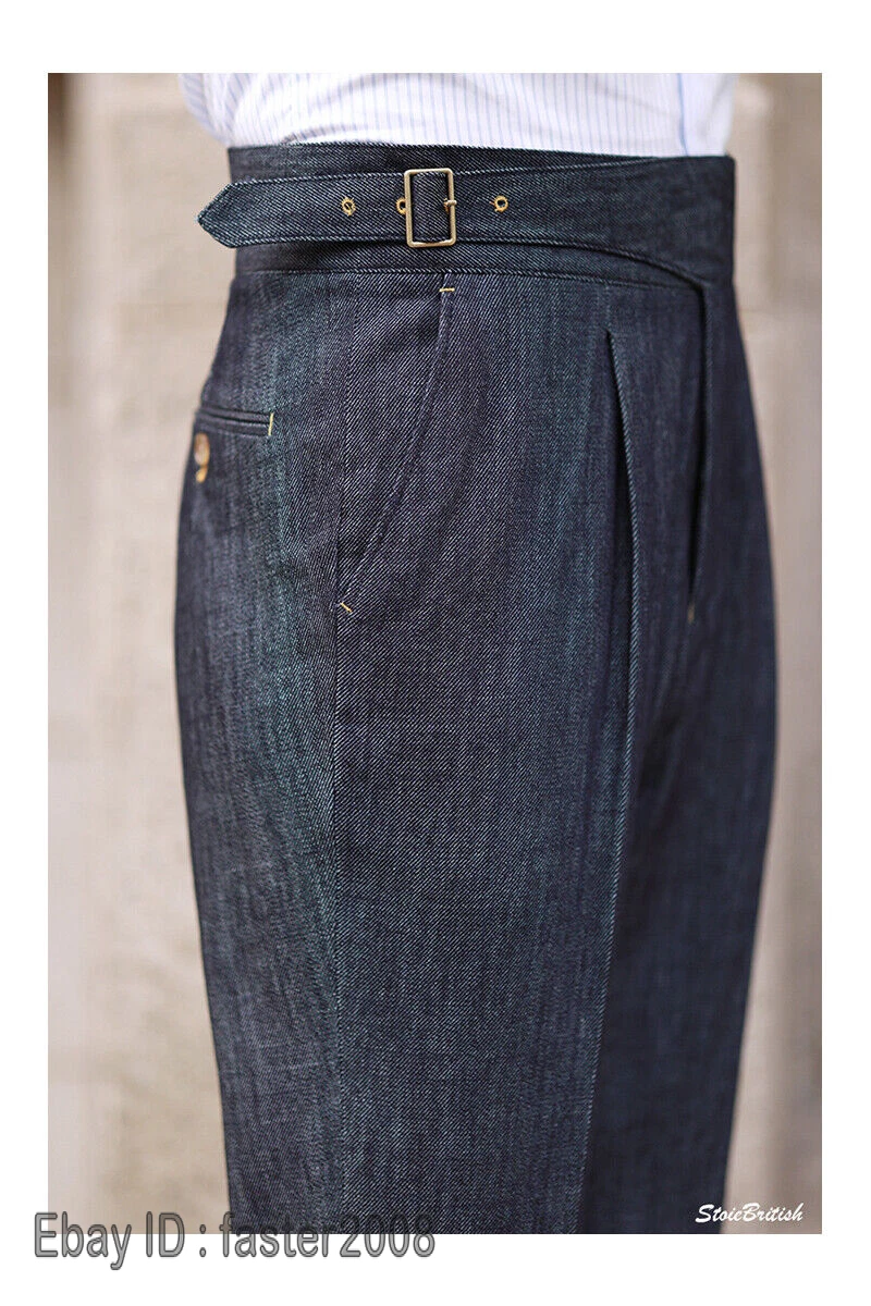 Mens Gurkha Retro British Denim Casual High Waist Pants Jeans Straight Pants HOT
