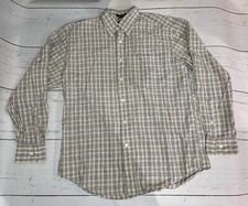 Nautica Mens Large Beige Black White Shirt Plaid Button Up Long Sleeve Cotton