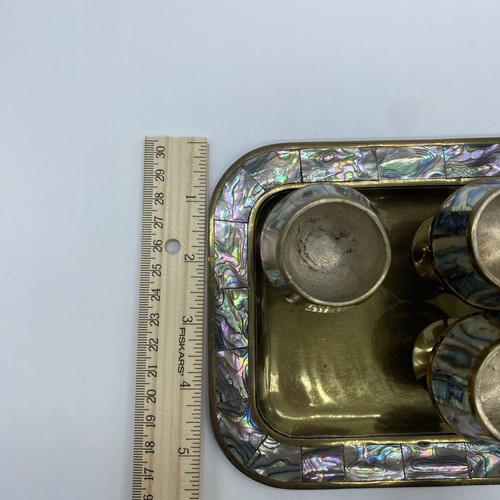 Vintage Alpaca Mexico Brass Cordial Cocktail Shot Glasses Tray Set Of 6 - Picture 8 of 9