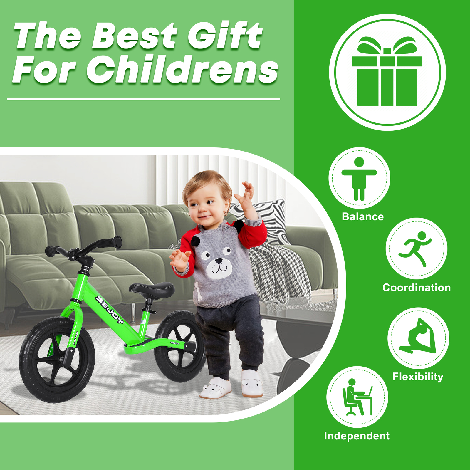 SEJOY Balance Bike for 26 Years Old Kids Toddler No Pedal Training