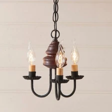 3 Arm Bellview Wood Country Chandelier in Red. Country  Chandelier Lighting
