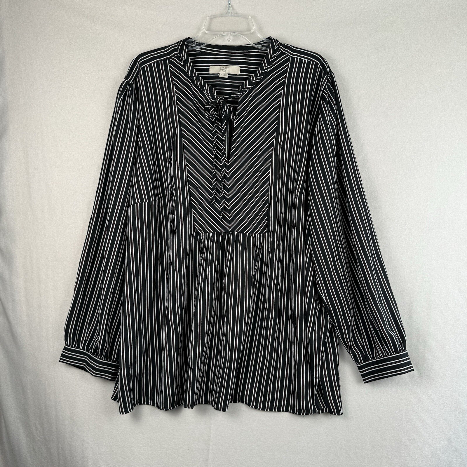 Loft Plus Womens 26 Stripe Peasant Blouse Black Long Sleeve Cottage Core Top