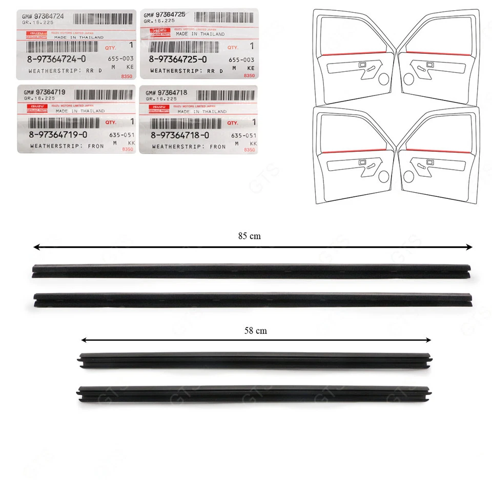 Fits Isuzu D-Max Hi-Lander 2003 08 10 Set 4Dr Lh+Rh Inner Weatherstrip Door Belt - Image 2 of 4