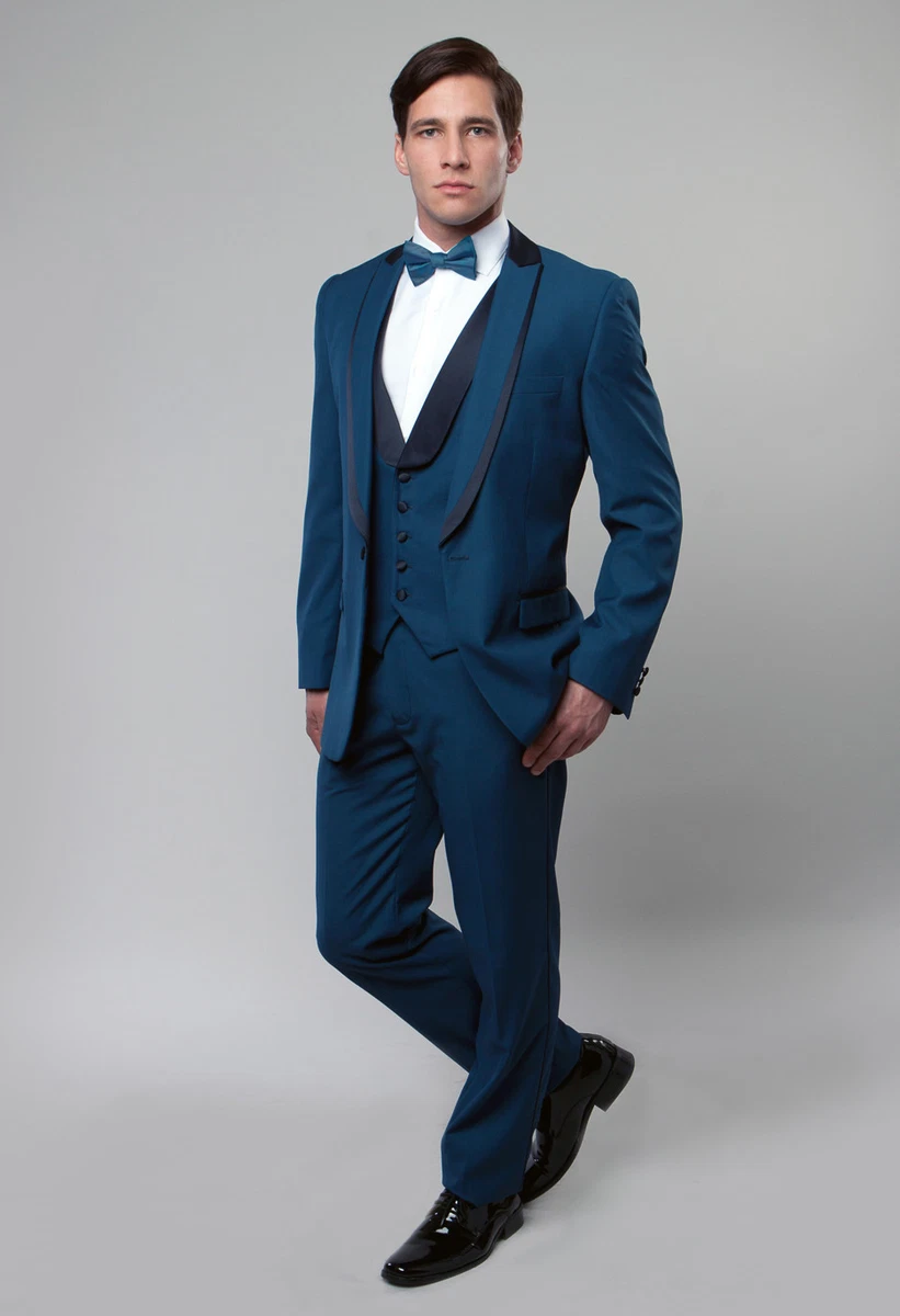 Men s 3 Piece Tuxedo Peak Shawl Lapel Black Tie Wedding Groom Prom