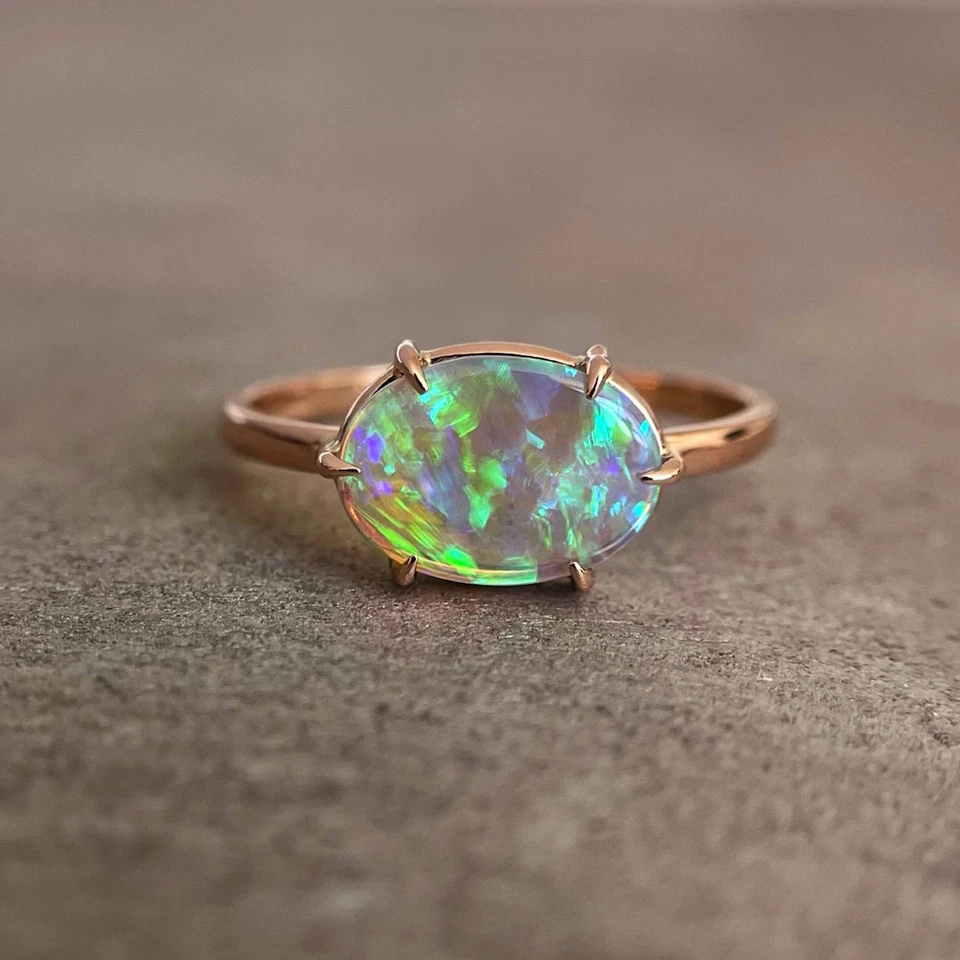 Anillo de ópalo blanco fuego anillo de ópalo etíope anillo de ópalo de oro anillo de ópalo de oro para mujer Foto 4 de 4