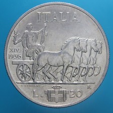 VITTORIO EMANUELE III 20 LIRE 1936 A.XIV IMPERO SILVER COIN MONETE DA COLLEZIONE