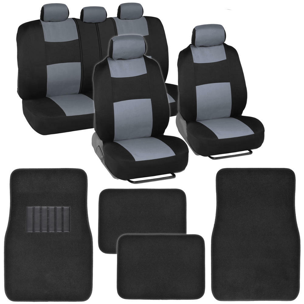 Gray Black Car Seat Covers & Floor Mats Full Interior Set for Auto Truck SUV