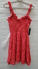 New Lulus Mellie  Smocked Mini Dress Red/White  US Size Medium 