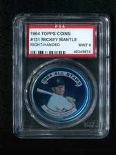 PSA 9 1964 Topps Coins #131A Mickey Mantle Right Handed Yankees Pop 19 No 10's