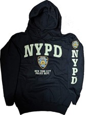 Official NYPD Hoodie: Bold Chest  Sleeve Print Navy  White 