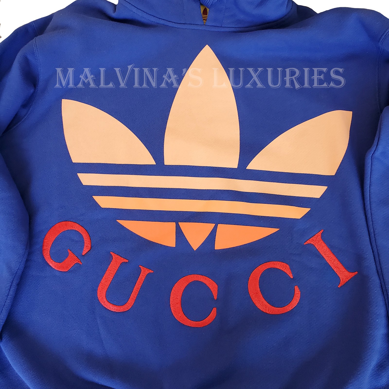 GUCCI SWEATSHIRT ADIDAS X BLUE COTTON HOODIE  w TREFOIL $1600 sz XXS image 9