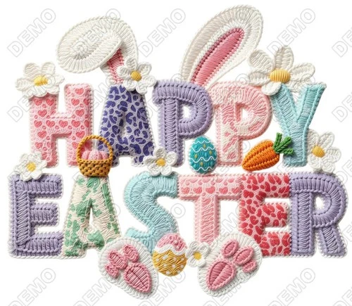 Happy Easter Bunny fake yarn  DTF  Shirt Iron on Transfer N10 - Picture 1 of 1