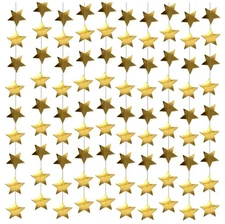 105 Feet Gold Star Garland, 8 Strands Glitter Paper Star String, 2.4 Inch Hangin