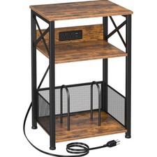 Record Player Stand with Charging Station 3 Tier Storage Cabinet Vinyl