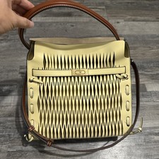 Image of TORY BURCH Lee Radziwill Cutout Leather Double Satchel Bag In Vanilla Custard