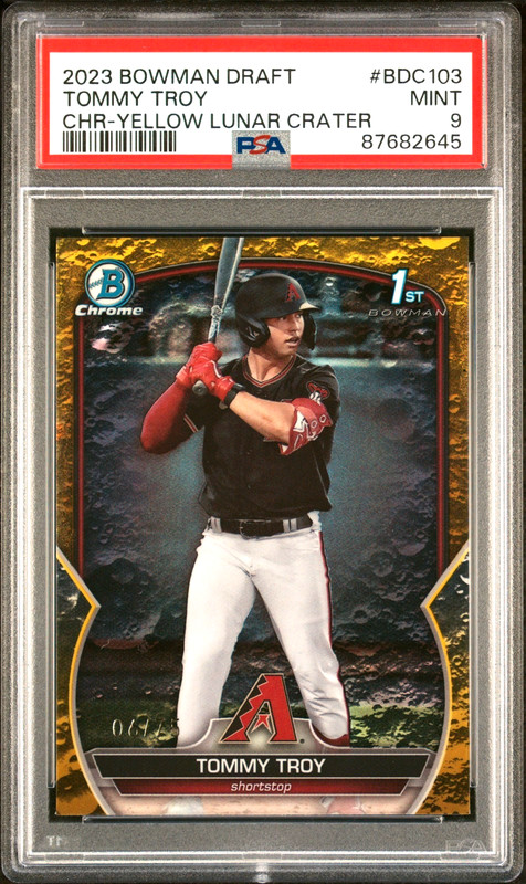 2023 1st Bowman Draft YELLOW Lunar Crater RC Tommy Troy BDC-103 PSA 9 Rookie /75