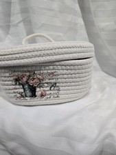 Oval Storage Basket with Lid Storage Basket Cotton Rope Floral Decoupage