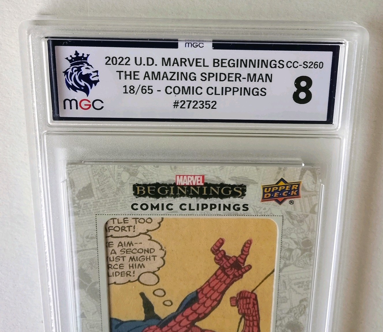 2022 MARVEL BEGINNINGS COMIC CLIPPINGS 18/65 SPIDER MAN WITH COMIC MGC GRADED 8 view 6