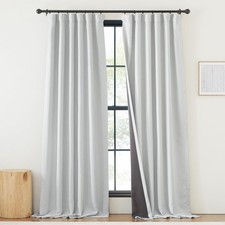 Greyish White 100 Blackout Faux Linen Single Curtain Panel 108 long with line...