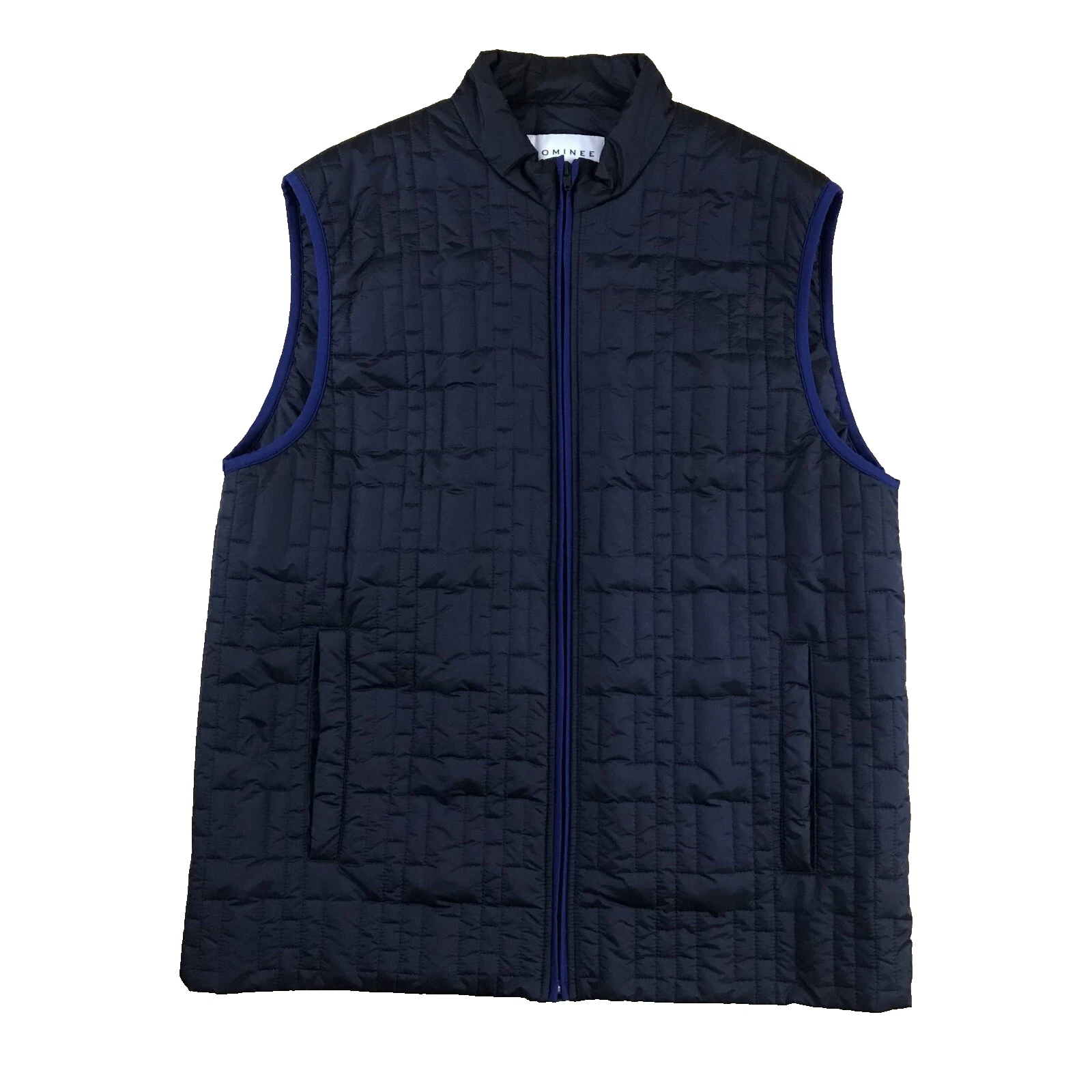 NOMINEE L Quilted Puffer Vest Gilet Nylon Made in Italy Black Navy Trim F