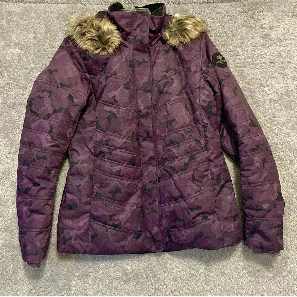 Obermeyer Tuscany II Purple Camo Winter Ski Snow Jacket Women's Size 6 Hooded