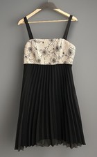 R&M Richards Black And White Pleated Chiffon Cocktail Party BabyDoll Dress Sz 14