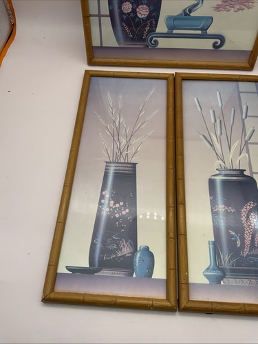 Vintage Set Of Framed Prints Georges Pommier Litho 1980s Bonsai Japanese Bamboo - Picture 2 of 9