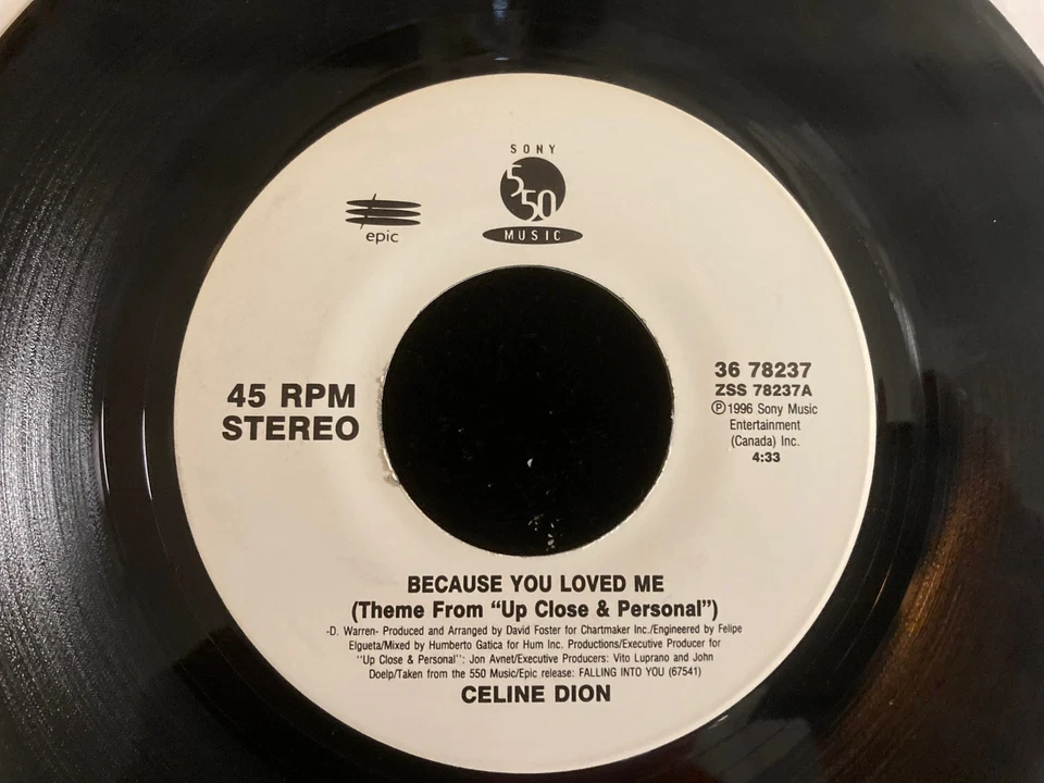 Celine Dion - Because You Loved Me (Up Close & Personal) / I Don't Know  45 - Image 2 of 2