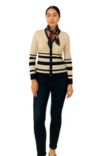 Madison Studios Silk Blend Striped Sweater Sz S Navy Ivory Classic Chic