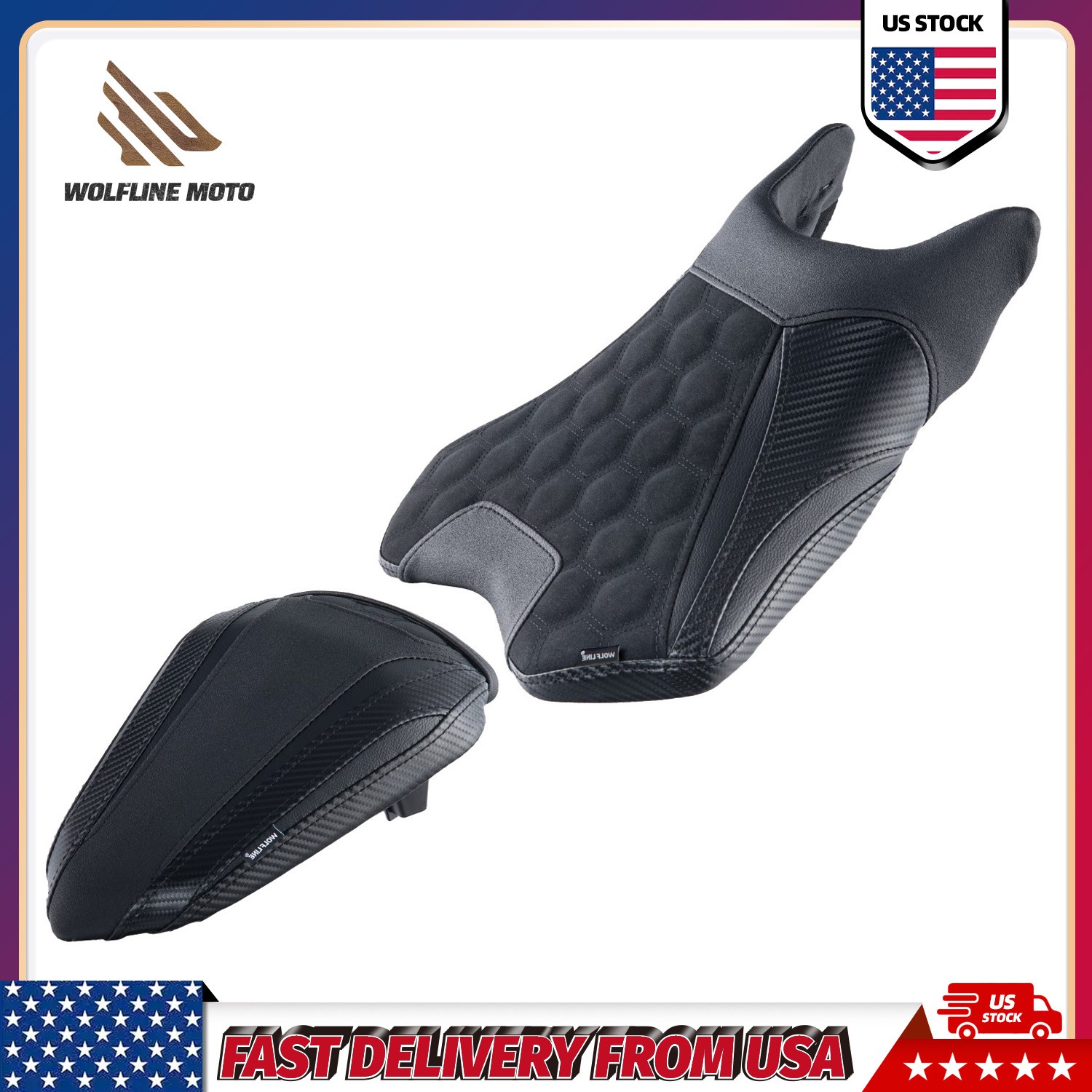 WOLFLINE Rider & Passenger Seat for Kawasaki Ninja 500 Z500 2024-2026 Durable