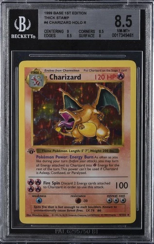 1999 POKEMON BASE SET 1ST EDITION THICK STAMP #4 CHARIZARD HOLO BGS 8.5