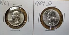 1964-P&D UNCIRCULATED 90% SILVER WASHINGTON QUARTERS (2 COINS)