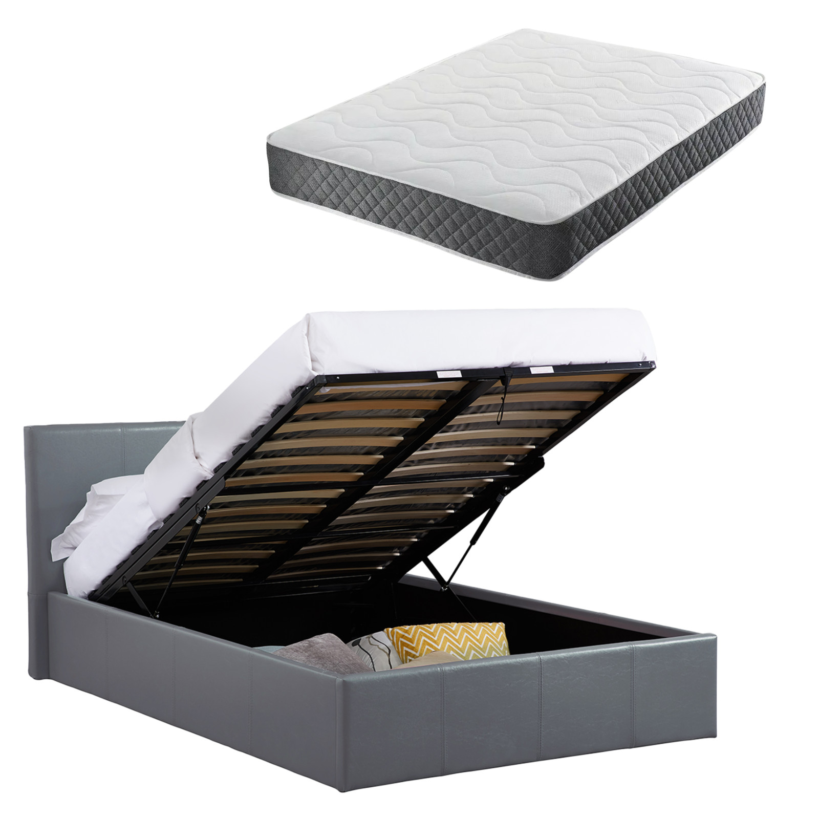 B&Q - 4Ft6 Double Grey Ottoman Storage Bed With Gas Lift Up & Memory Foam & Spring MattressL: 203Cm X W: 153Cm X H: 88.5Cm - Image 5