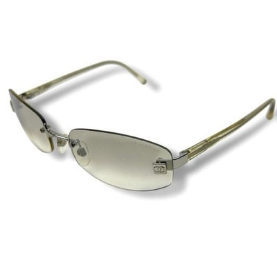 CHANEL Rimless Sunglasses with Coco Mark Clear Women Good