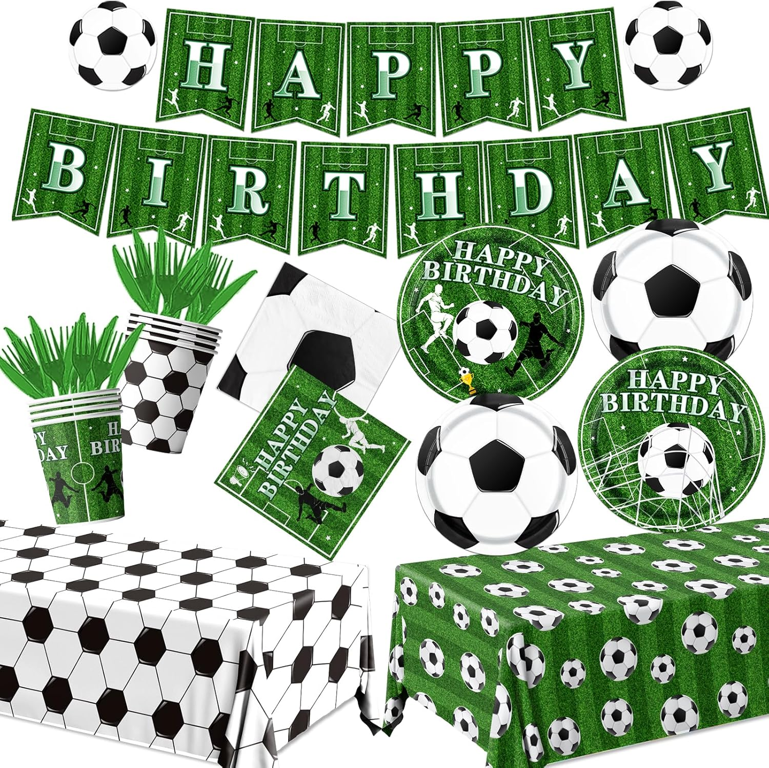 171Pcs Soccer Birthday Party Decorations,Soccer Party Tableware Set Serves 24, ,