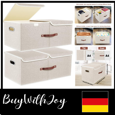 TYEERS Extra Large Storage Box with Lid and Compartments, Fabric, Foldable, W...
