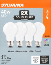 Sylvania Double Life LED Light Bulb, A19, Dimmable, E26 Base, 40W, 4 Pack