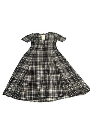 Callipygian Black & White Plaid Button Front Midi Dress Size 0 NWT Classic