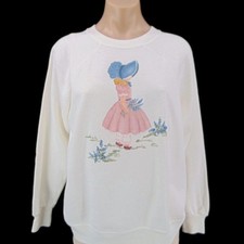 Vintage 80s Prairie Girl Sweatshirt L Bonnet Signed Pannill Knitting Co Grandma