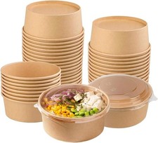 Disposable Bowls W/ Lid Meal Prep Paper Bowls To Go Salad Ramen Food Containers