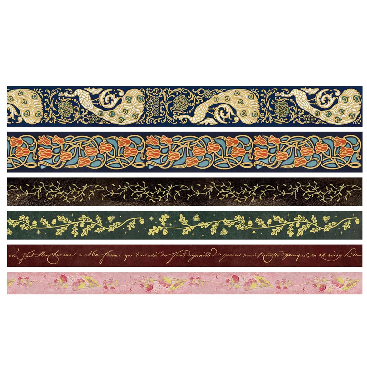 Vintage Washi Tape Set 6 Rolls Wide Retro Decorative Gold Foil Antique Patter...