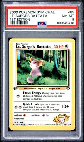 Lt. Surge's Rattata (1st Edition) graded PSA 8 for sale on eBay