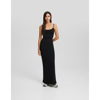 deep neck maxi dress Black Swiss Dot Deep V-Neck Maxi Dress